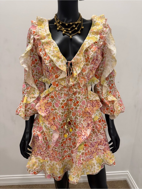 Zimmermann Dresses & Skirts - Zimmermann Floral Patchwork Ruffle Cutout Tie Front Mini Dress Size 2